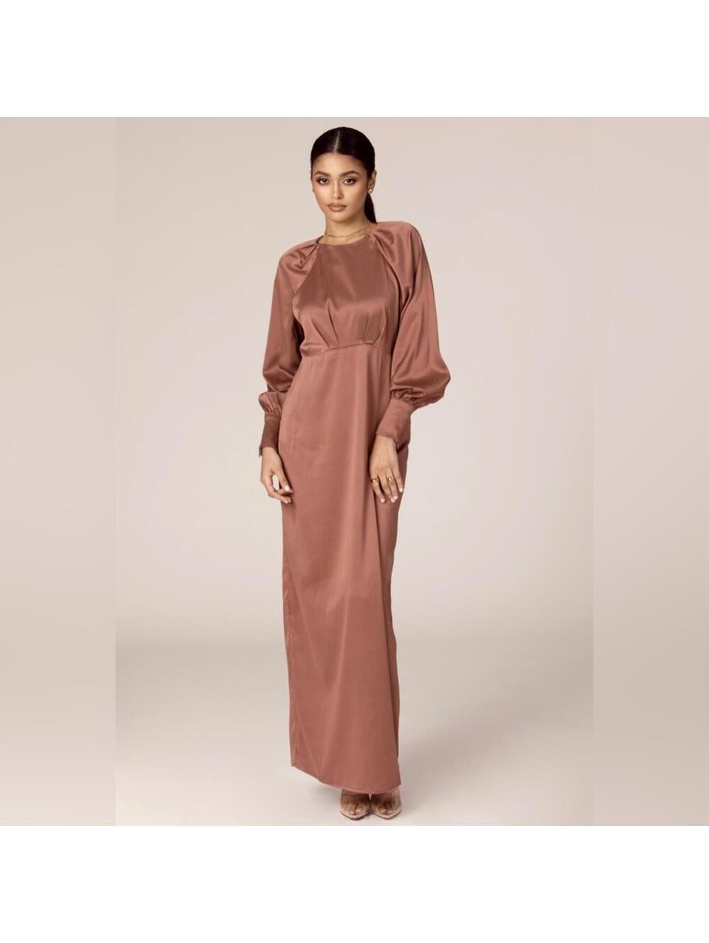 Satin Maxi Dress in Terracotta